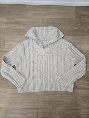 Cable-Knit Chunky Quarter Zip Sweater Sincerely‎ Jules Oatmeal Cream Pullover